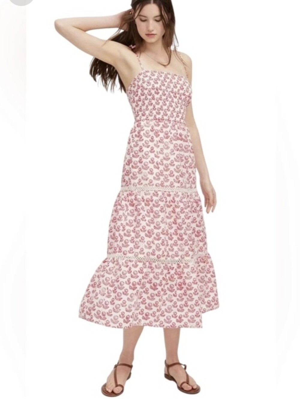 Roller Rabbit Pink Floral Smocked Midi Dress